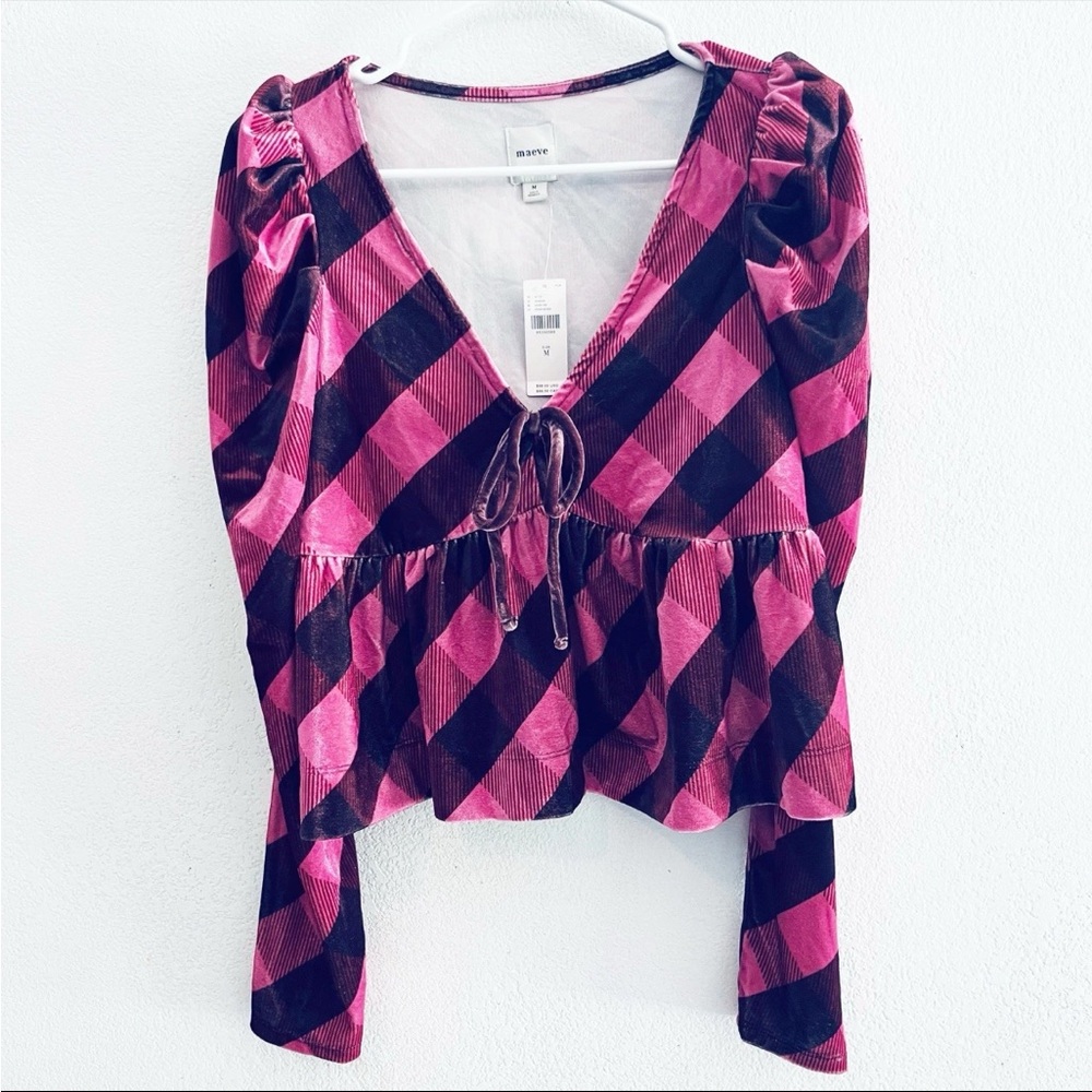 NWT Maeve Anthropologie size M velvet plaid babydoll blouse